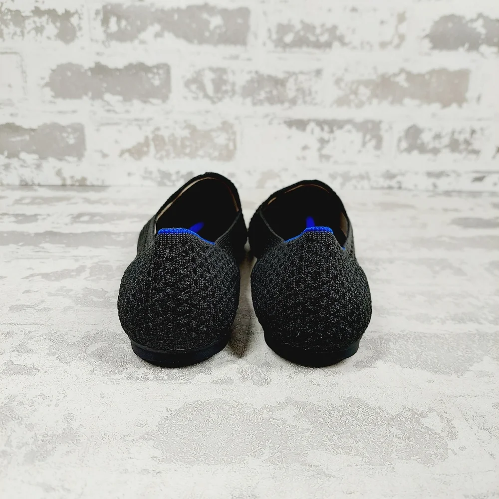 New Rothy's The Flat Black Knit Round Toe Slip On Loafers T491